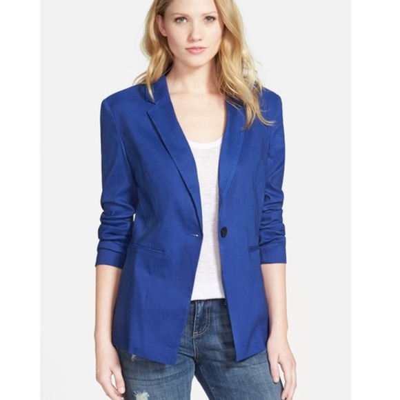 Halogen • Royal Blue One Button Linen Blend Blazer - Picture 2 of 7
